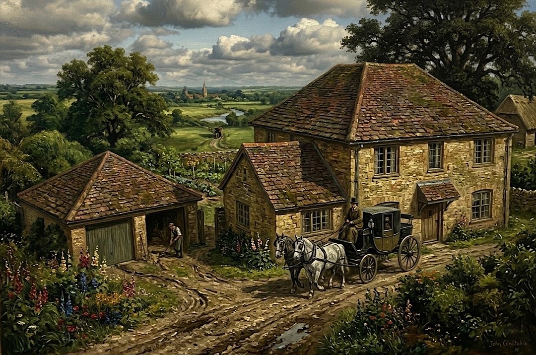 Constable heritage oil painting style AI aerial home portrait by Skyline Visuals