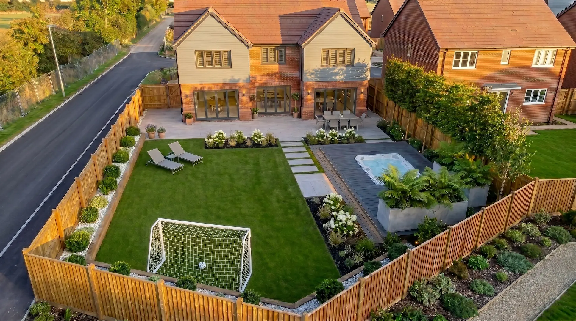 Fully designed garden — aerial view, Skyline Drone Services