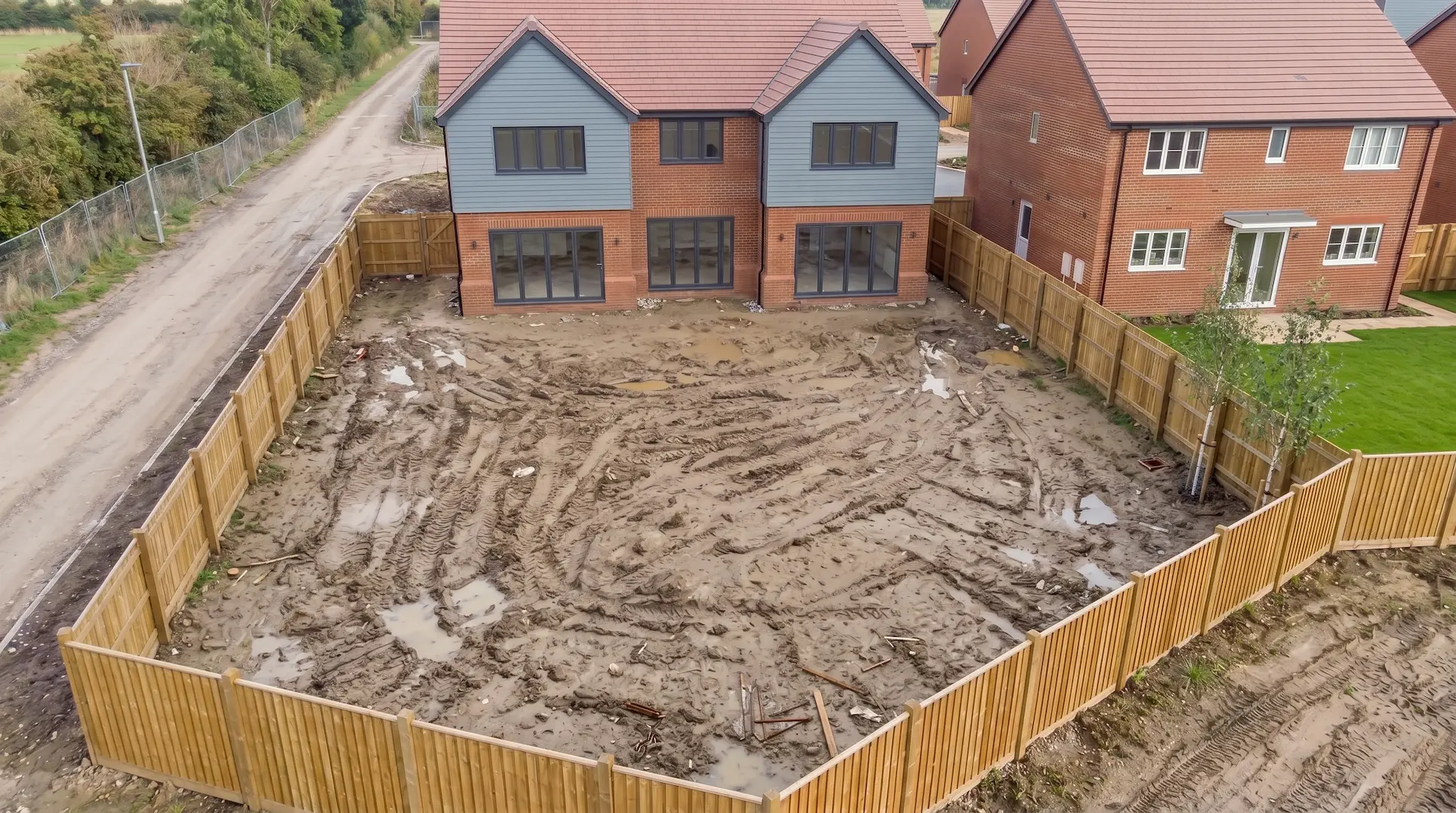 Garden plot before landscaping — aerial view, Skyline Drone Services