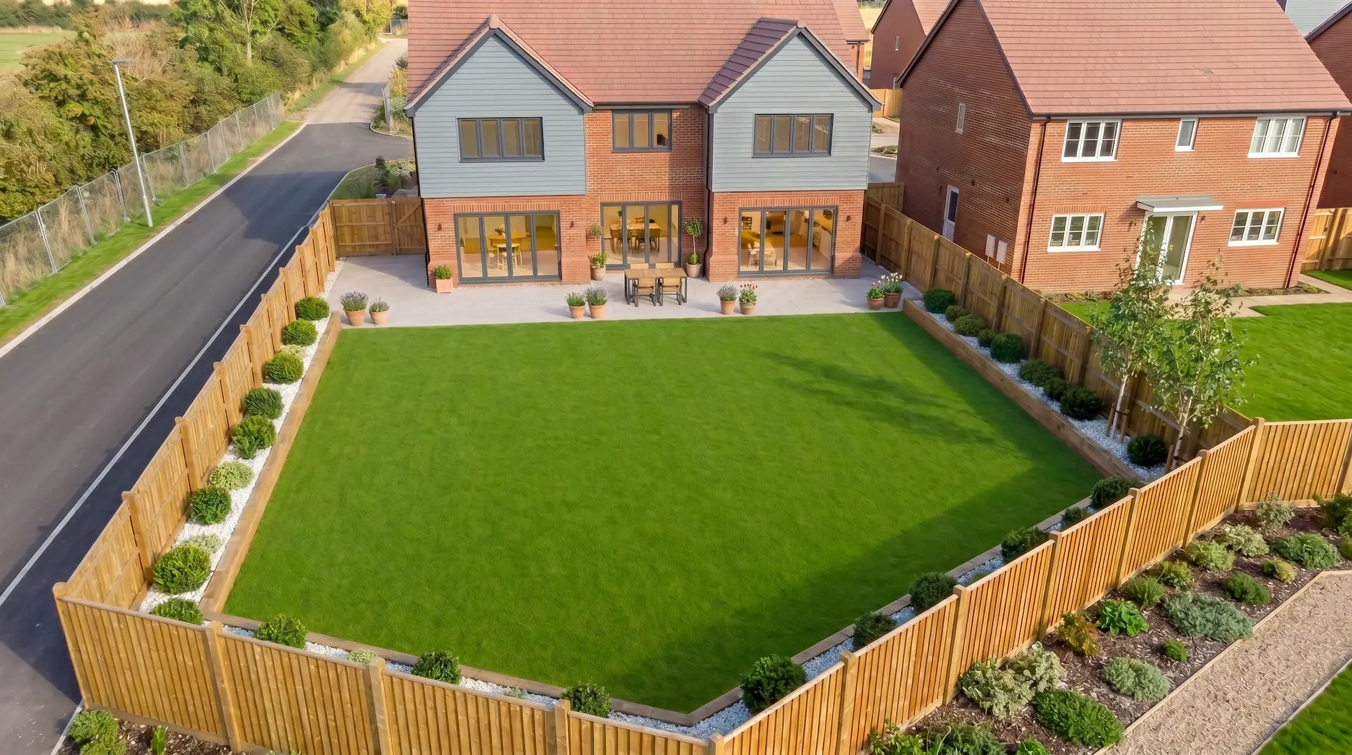 Garden being landscaped — aerial view, Skyline Drone Services