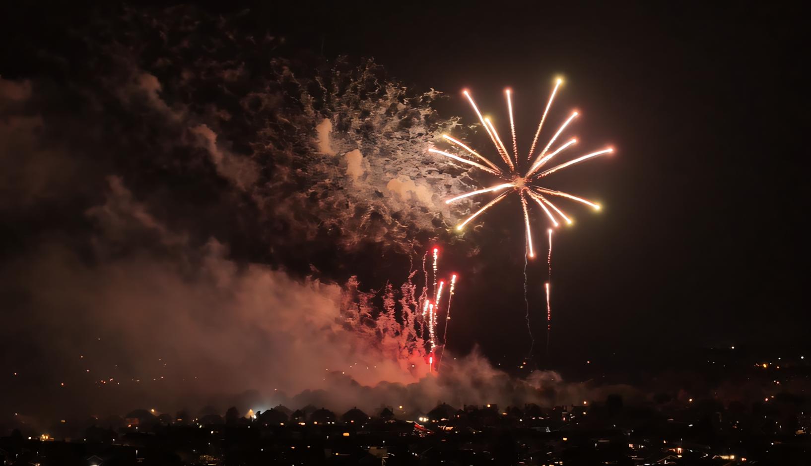 Aerial drone shot of fireworks display over Northamptonshire — Skyline Drone Services